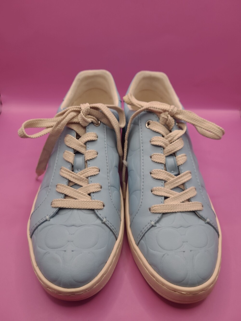 Coach Outlet Clip Low Top Sneaker In Signature Leather Blue Sz 5.5b